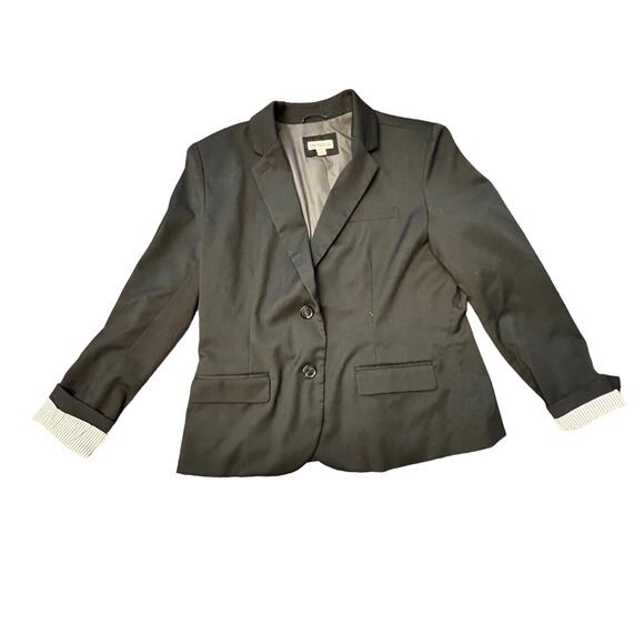 MERONA Black Button Up Blazer Striped Cuffs Size 14 - Picture 5 of 14